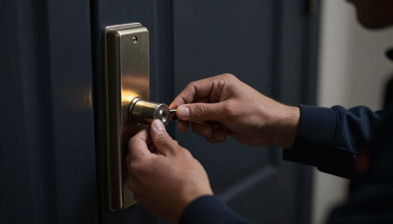 Locksmith working on a door lock